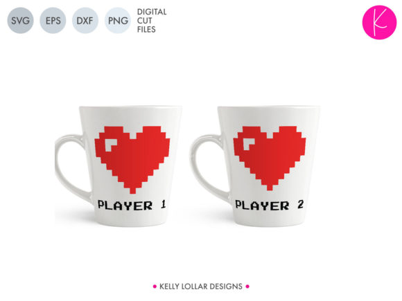 Player 1 Player 2 Gamer Couple Hearts Graphics for Crafts