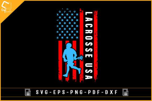 Vintage Lacrosse Player with USA Flag Graphics and Crafts